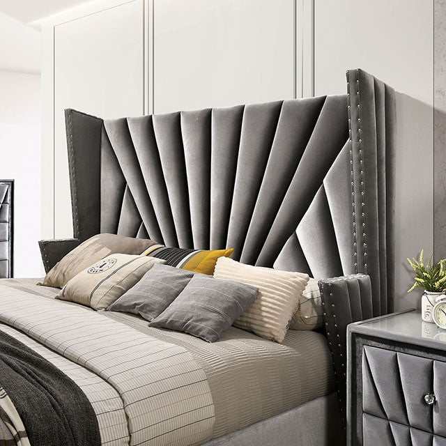 Carissa Gray Velvet Upholstered Wingback HB Bedroom Sets