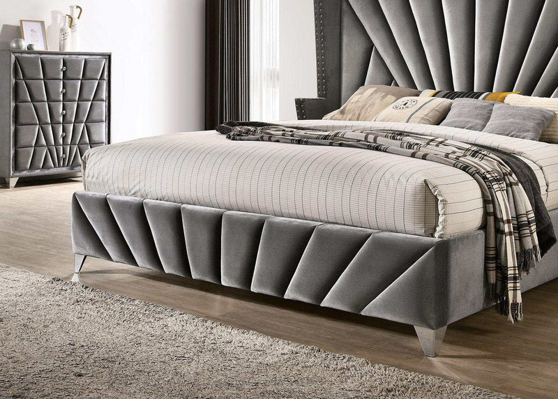 Carissa Gray Velvet Upholstered Wingback HB Bedroom Sets