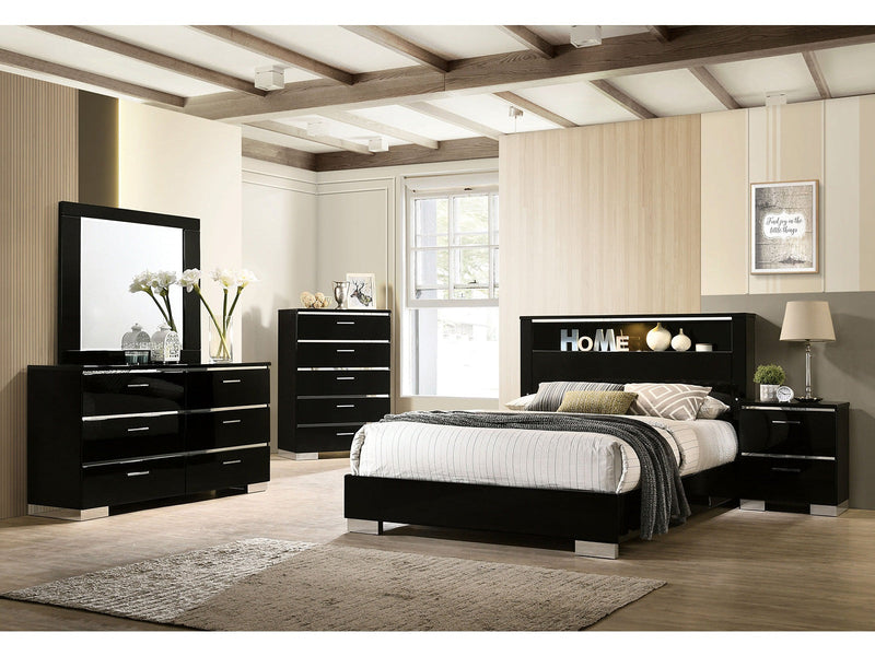 Carlie Black/Chrome 5 Pc. Queen Bedroom Set w/ Night Stand