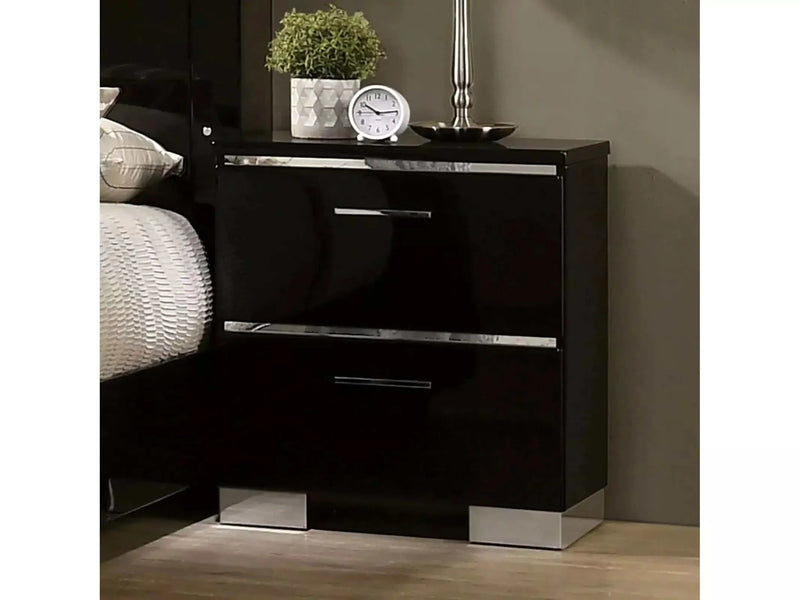 Carlie Black & Chrome Nightstand