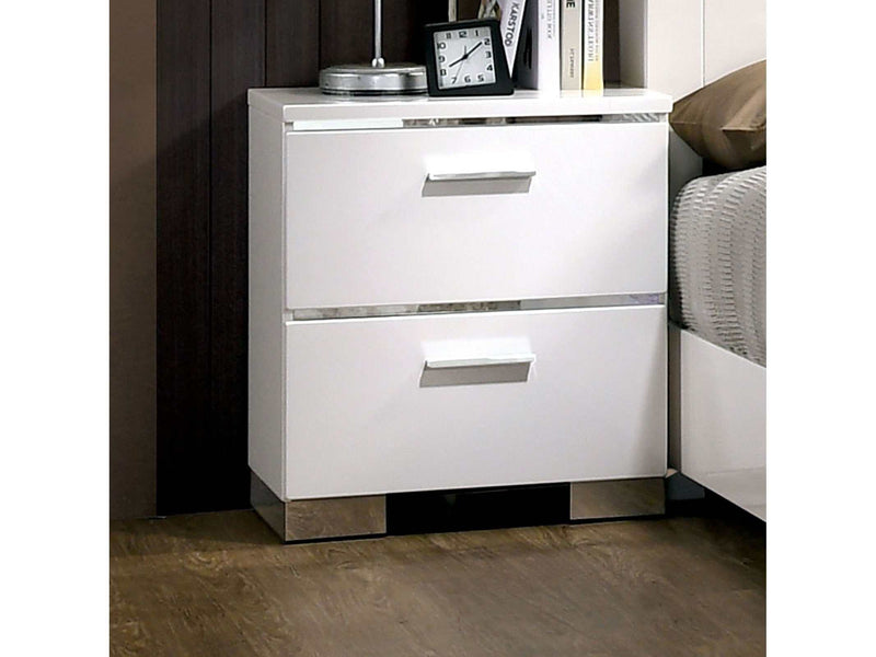 Carlie White & Chrome Nightstand
