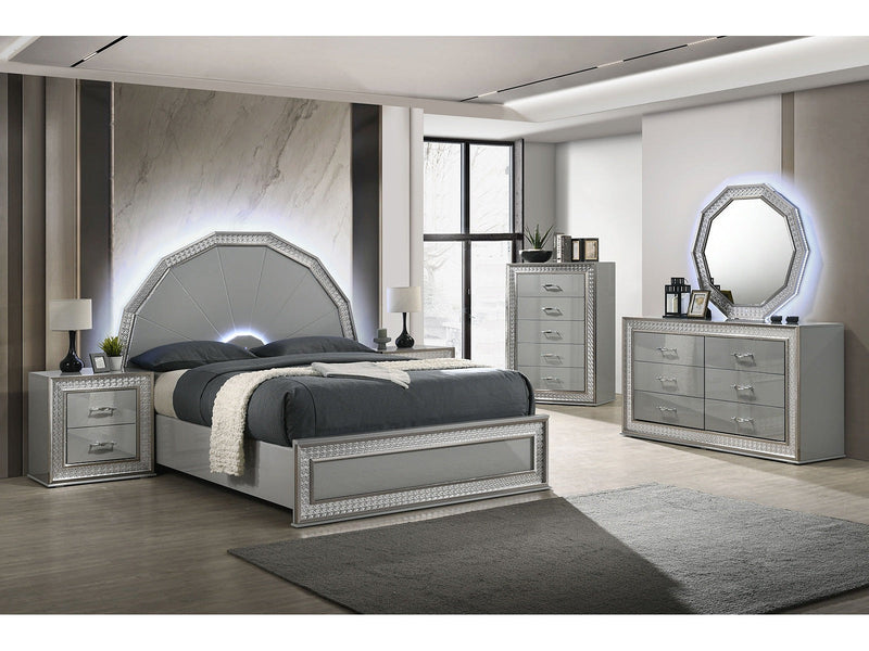 Cassiopeia Metallic Gray Queen 5 Piece Bedroom Set w/2 Nightstands