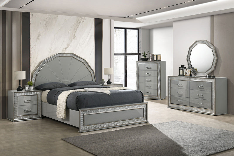 Cassiopeia Metallic Gray Queen 5 Piece Bedroom Set w/Chest
