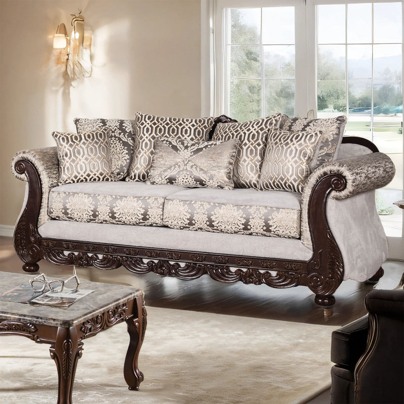 Catalonia Beige/Dark Cherry Upholstery Living Room Set