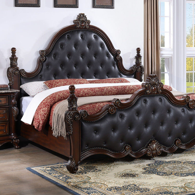 Cremona Dark Cherry 5 Pc. Queen Leatherette Bedroom Set w/ Chest