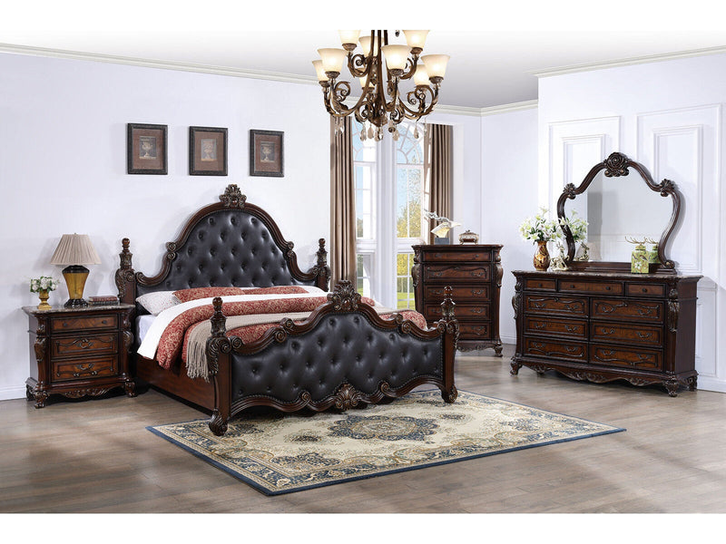 Cremona Dark Cherry 5 Pc. Queen Leatherette Bedroom Set w/ Chest