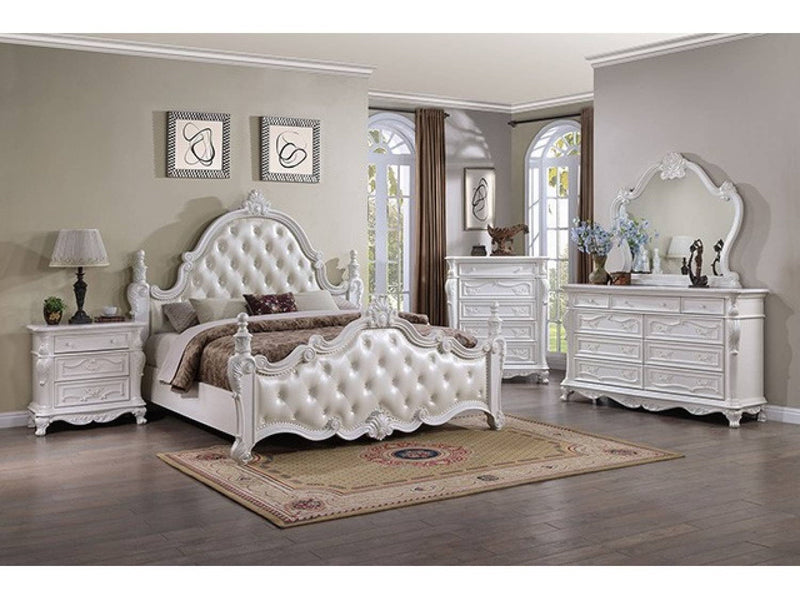 Cremona White 5 Pc. Queen Bedroom Leatherette Set w/ 2NS