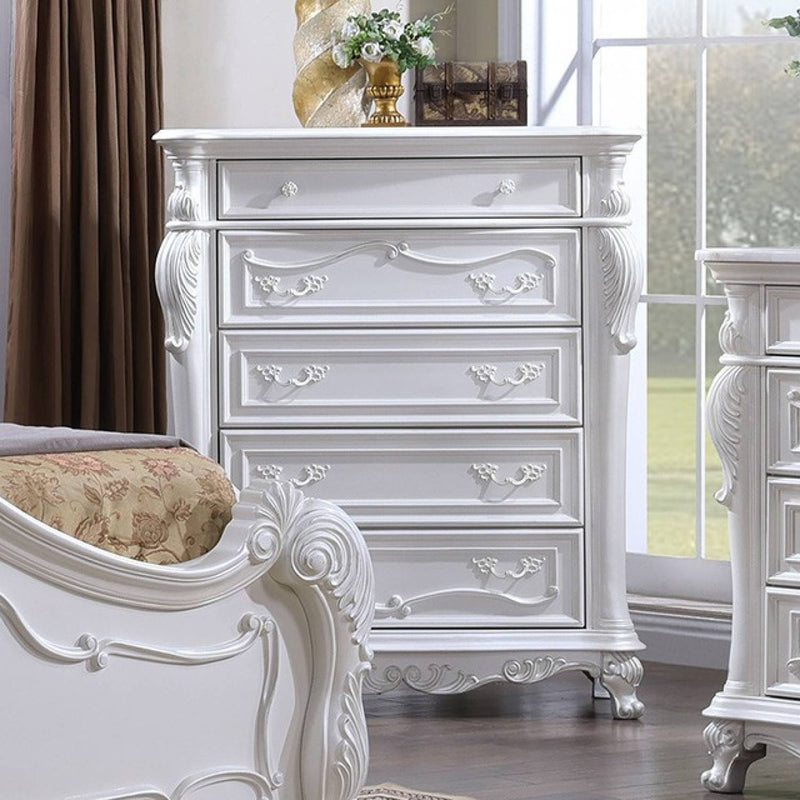 Cremona White 5 Pc. Queen Bedroom Leatherette Set w/ 2NS