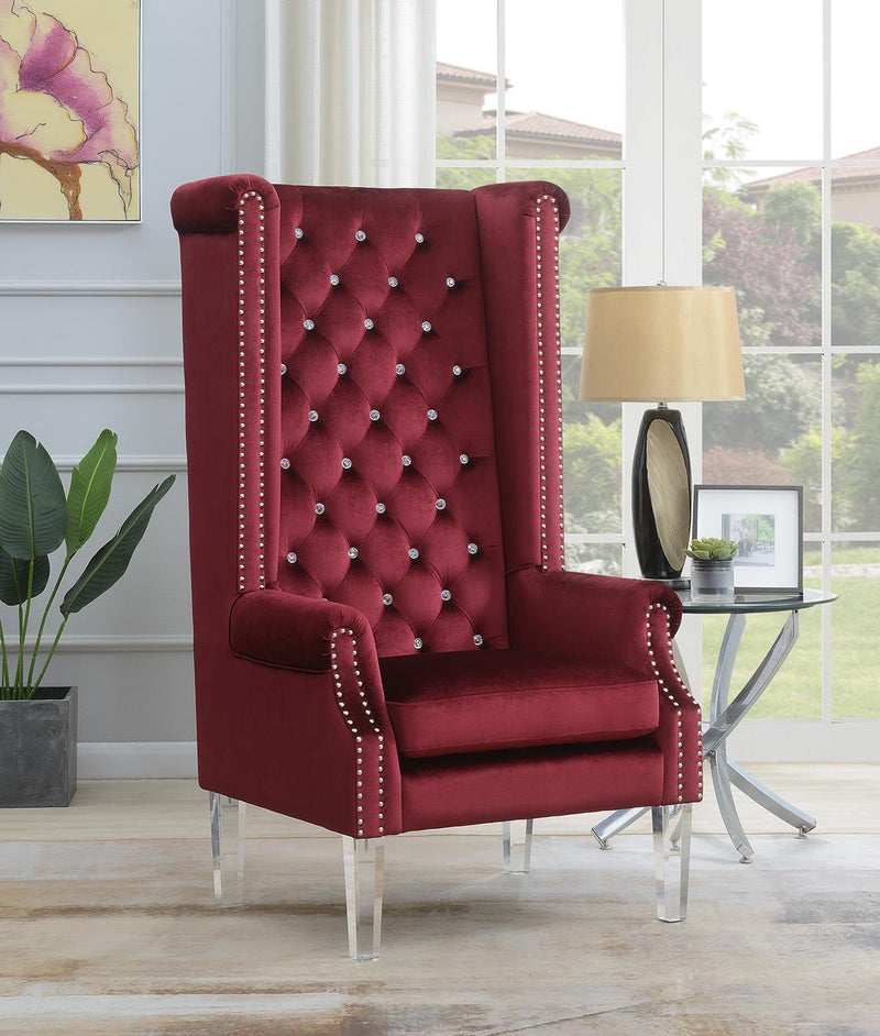 High Royalty Velvet Wing Chair W/Acrylic Legs