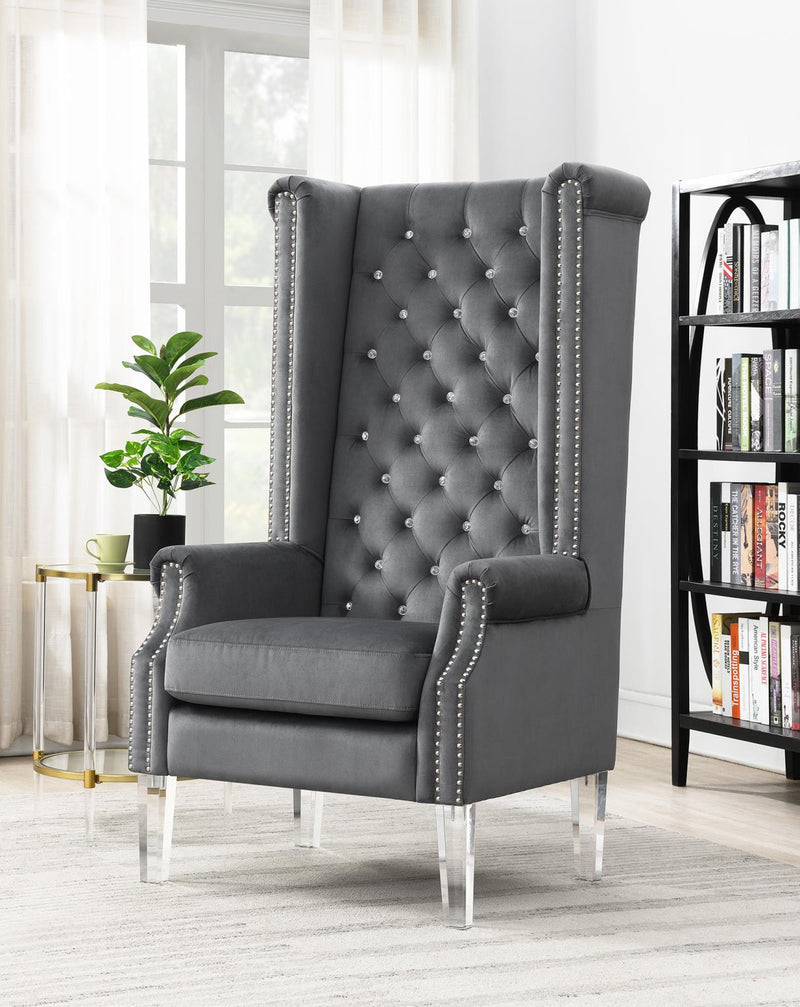 High Royalty Velvet Wing Chair W/Acrylic Legs