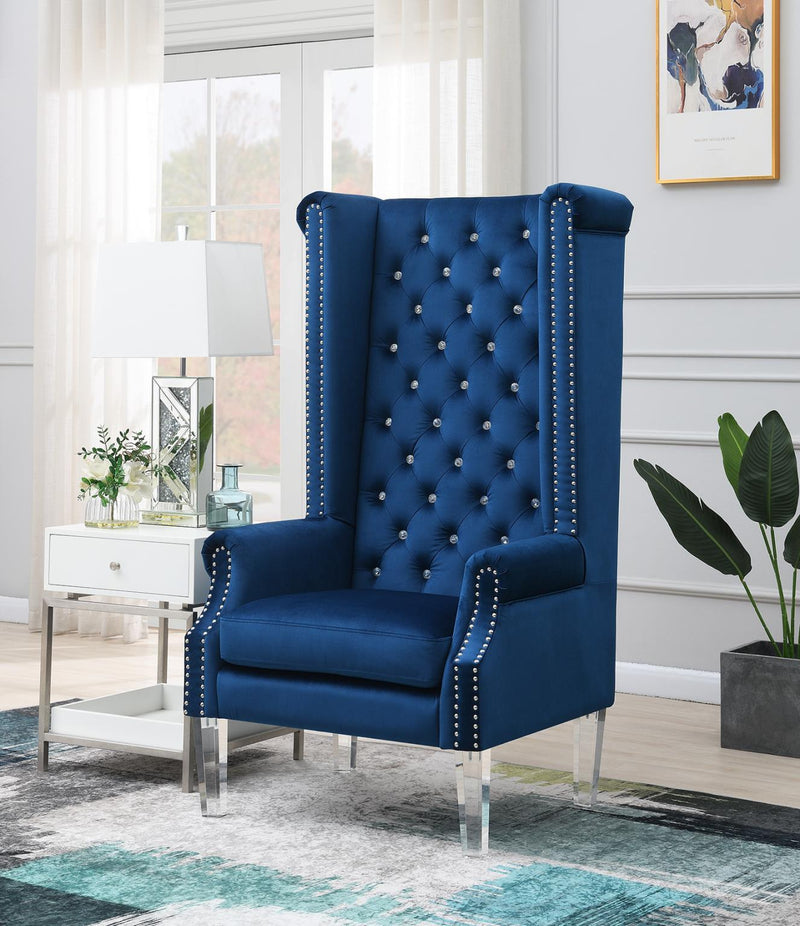 High Royalty Velvet Wing Chair W/Acrylic Legs