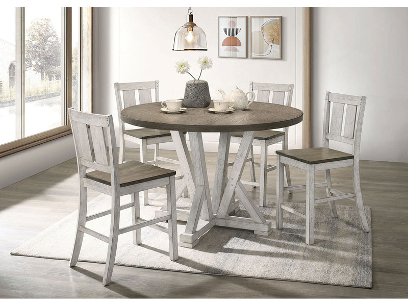 Dakota Antique White/Ash Brown 5 Pc. Round Counter Height Table Set