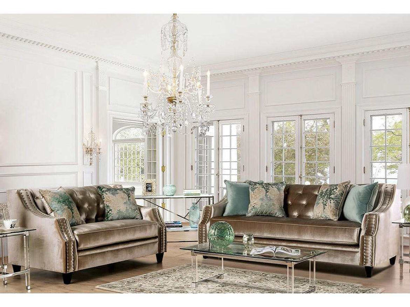 Elicia Champagne Stationary Sofa & Loveseat 2pc