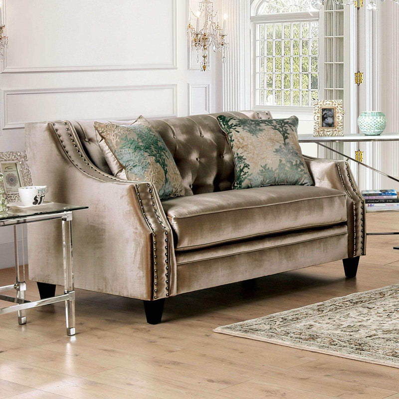 Elicia Champagne Stationary Sofa & Loveseat 2pc