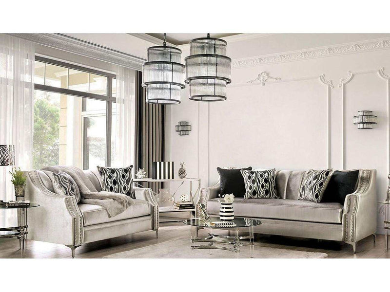 Elicia Silver Stationary Sofa & Loveseat 2pc
