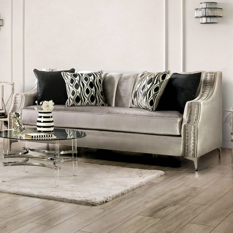 Elicia Silver Stationary Sofa & Loveseat 2pc