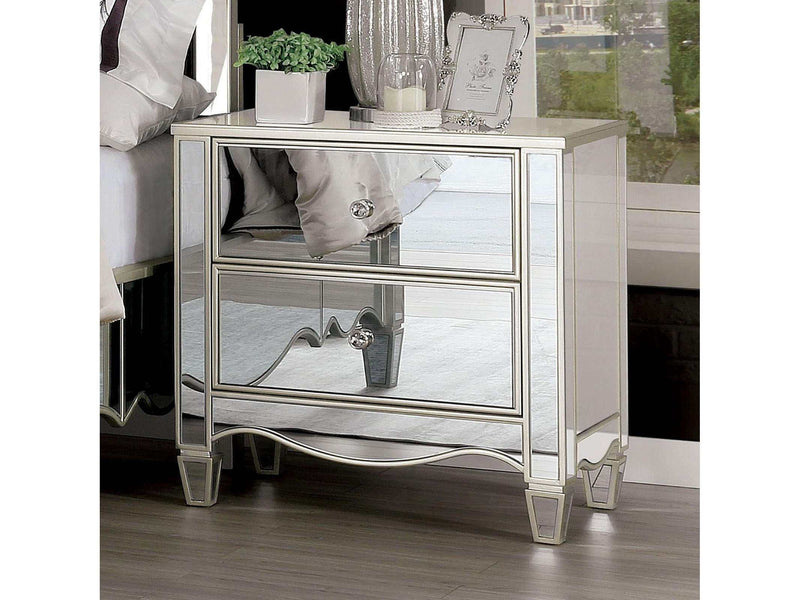 Eliora Silver & Mirrored Nightstand w/ USB Plug