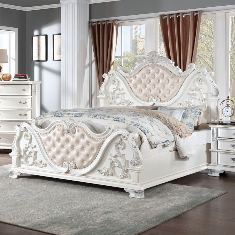 Esparanza Pearl White 5 Pc. Queen Bedroom Set w/ 2NS