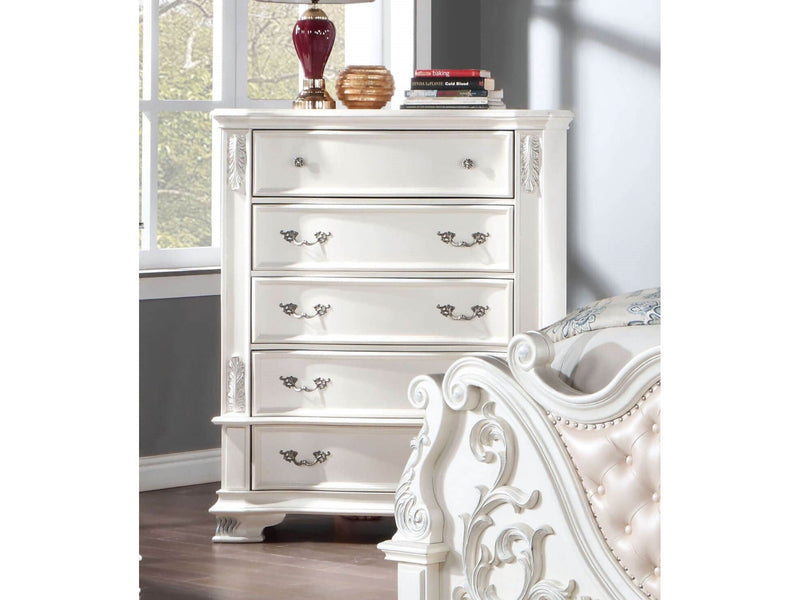 Esparanza Pearl White 5 Pc. Queen Bedroom Set w/ Chest