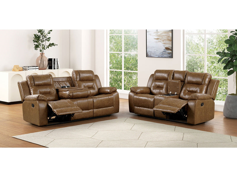 Ezekius Brown Leatherette Reclining Living Room Set