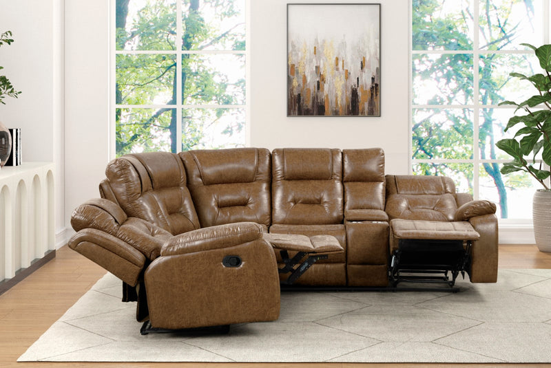 Ezekius Brown Leatherette  Reclining Sectinoal