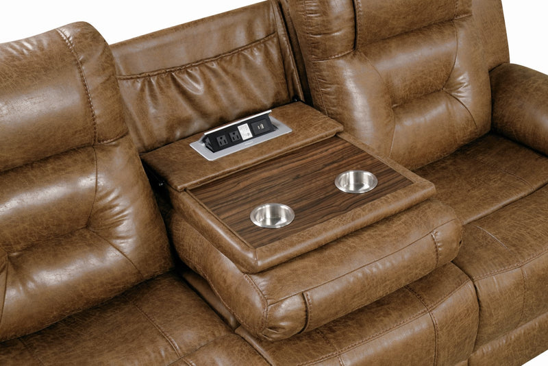 Ezekius Brown Leatherette Reclining Sofa