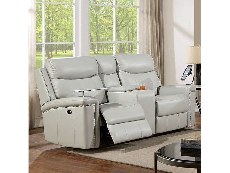 Florine Light Gray Leatherette Power Loveseat