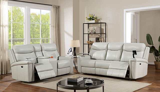 Florine Light Gray Leatherette Power Loveseat