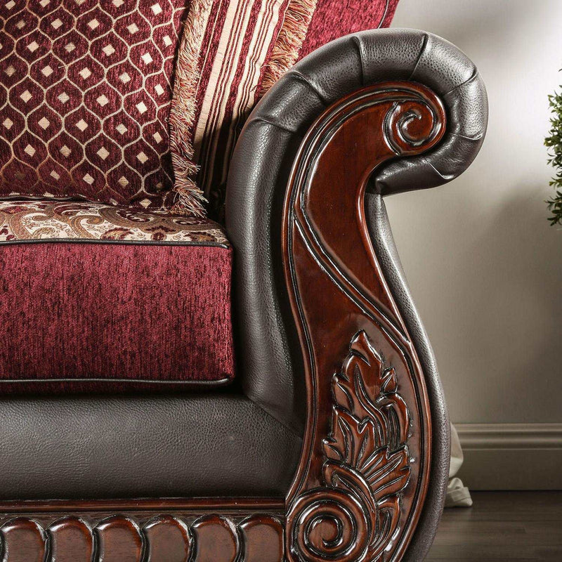 Franklin Burgundy & Espresso Stationary Sofa