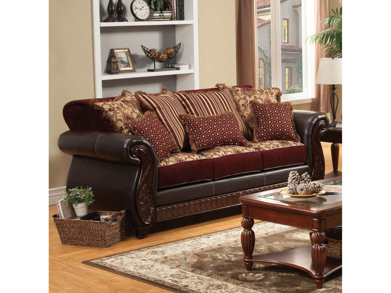 Franklin Burgundy & Espresso Stationary Sofa