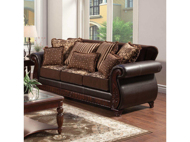 Franklin Dark Brown & Tan Stationary Sofa & Loveseat 2pc