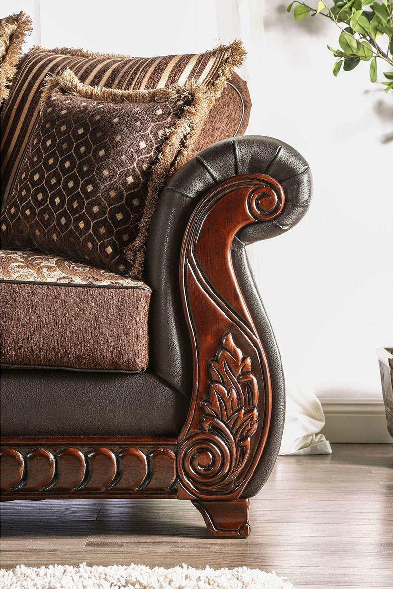 Franklin Dark Brown & Tan Stationary Sofa & Loveseat 2pc