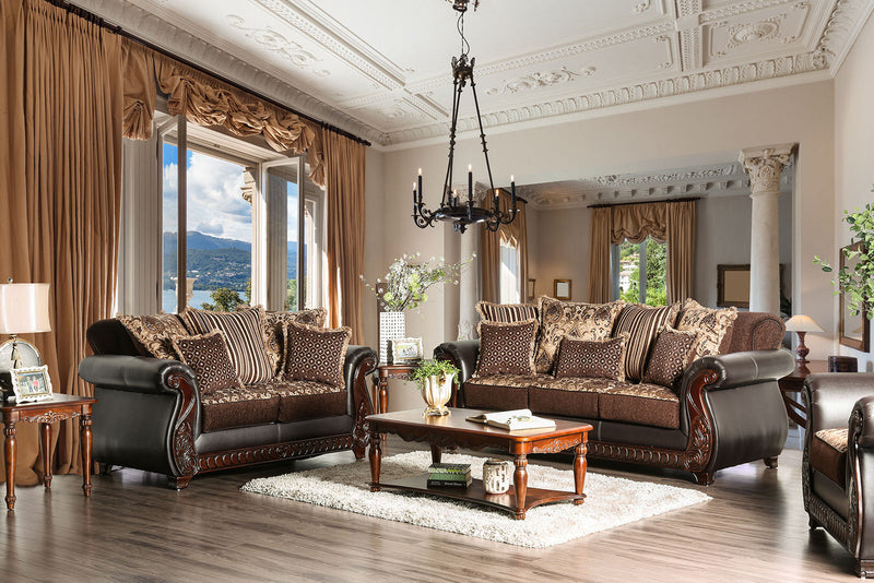 Franklin Dark Brown & Tan Stationary Sofa & Loveseat 2pc