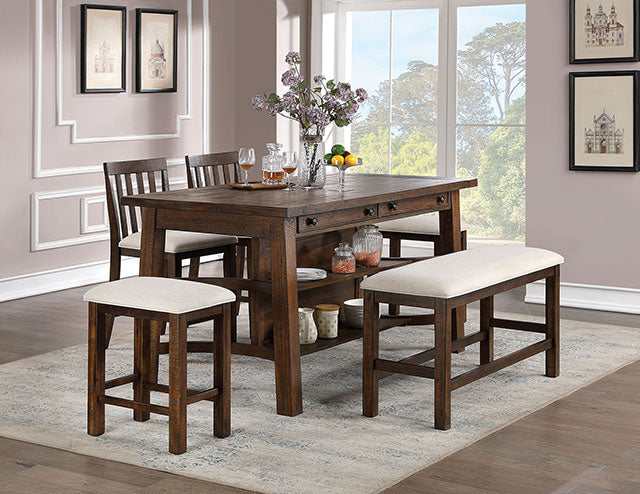 Fredonia Rustic Oak/Beige Counter Height Bench