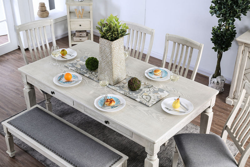 Georgia Antique White/Gray 6 Pc. Dining Room Set w/ Bench