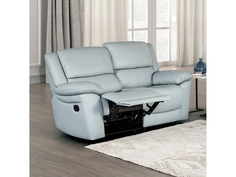 Glarus Powder Blue Leather Match Reclining Loveseat