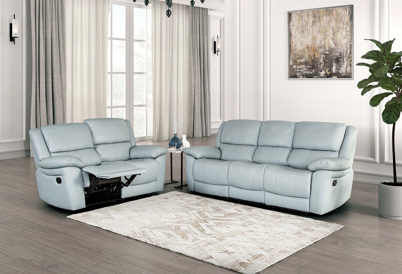 Glarus Powder Blue Leather Match Reclining Sofa