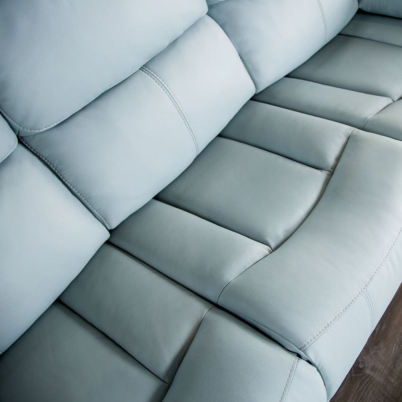 Glarus Powder Blue Leather Match Reclining Sofa