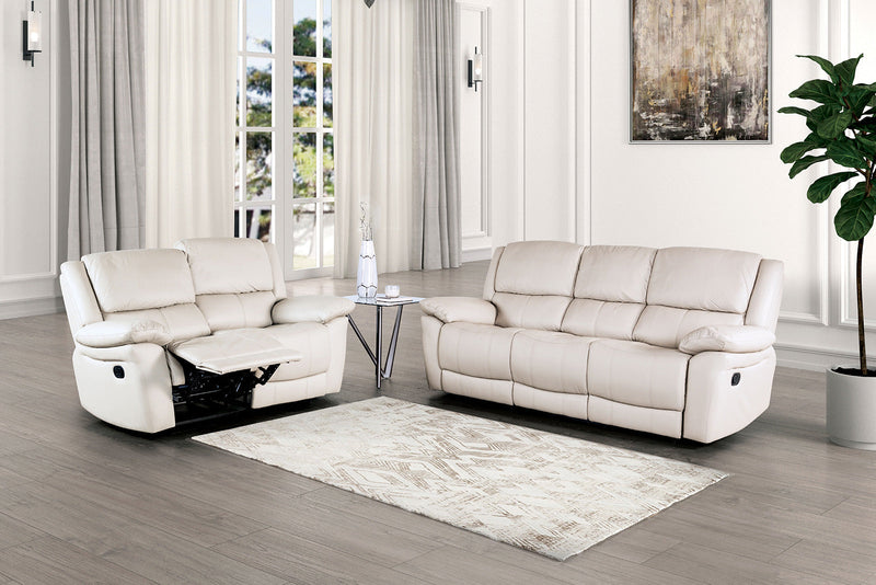 Glarus White Leather Match Reclining Sofa
