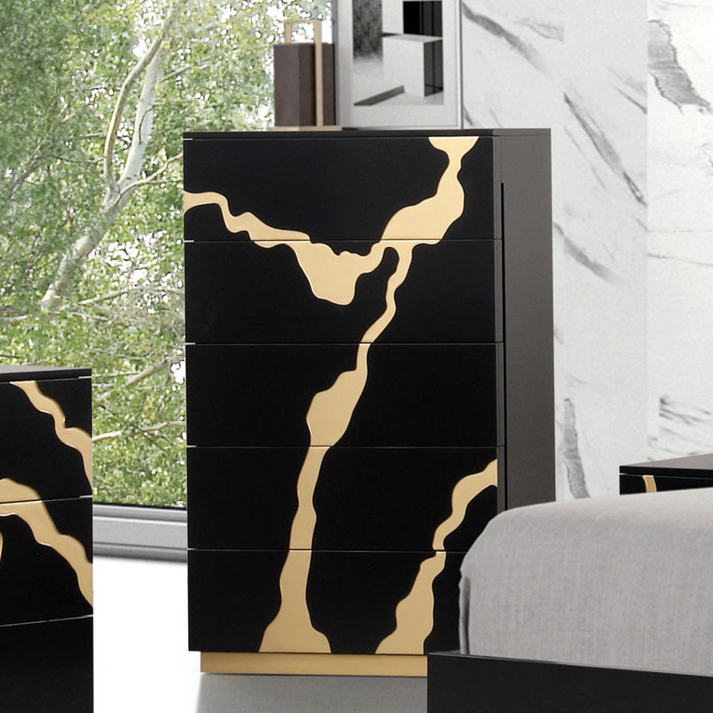 Goldsberg Black/Gold Queen 5 Piece Bedroom Set w/Chest