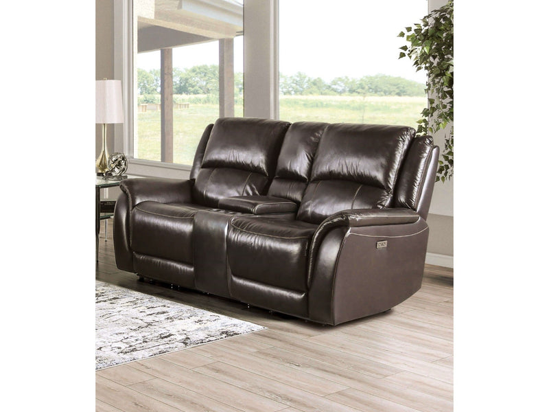 Gorgius Espresso Top Grain Leather Match Power Loveseat