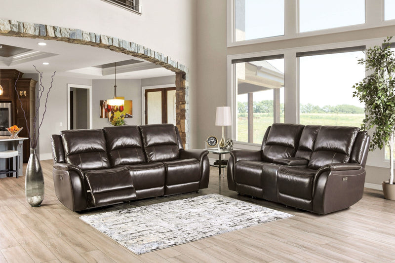 Gorgius Espresso Top Grain Leather Match Power Loveseat