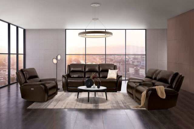 Gorgius Espresso Top Grain Leather Match Power Reclining Sofa