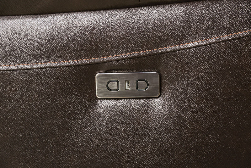 Gorgius Espresso Top Grain Leather Match Power Sectional