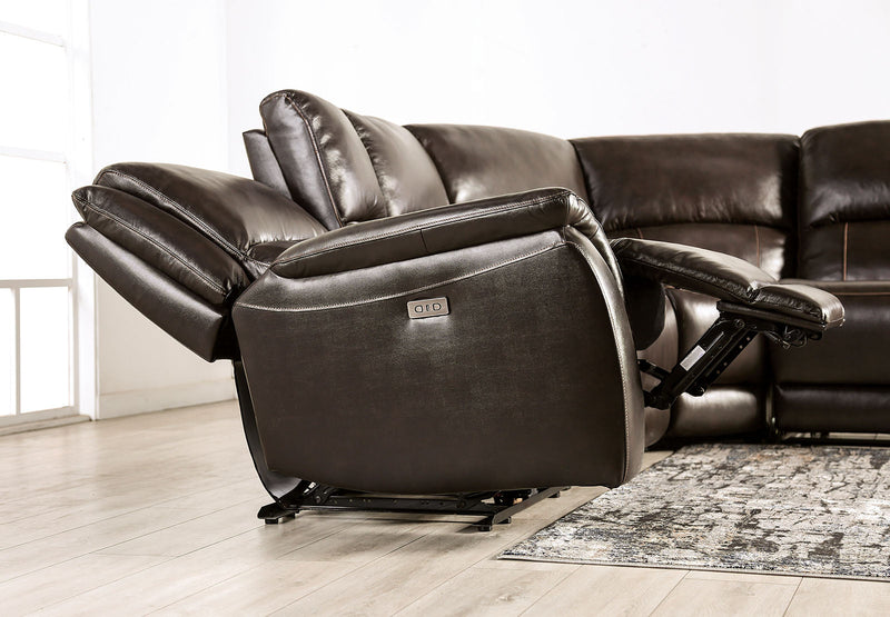 Gorgius Espresso Top Grain Leather Match Power Sectional