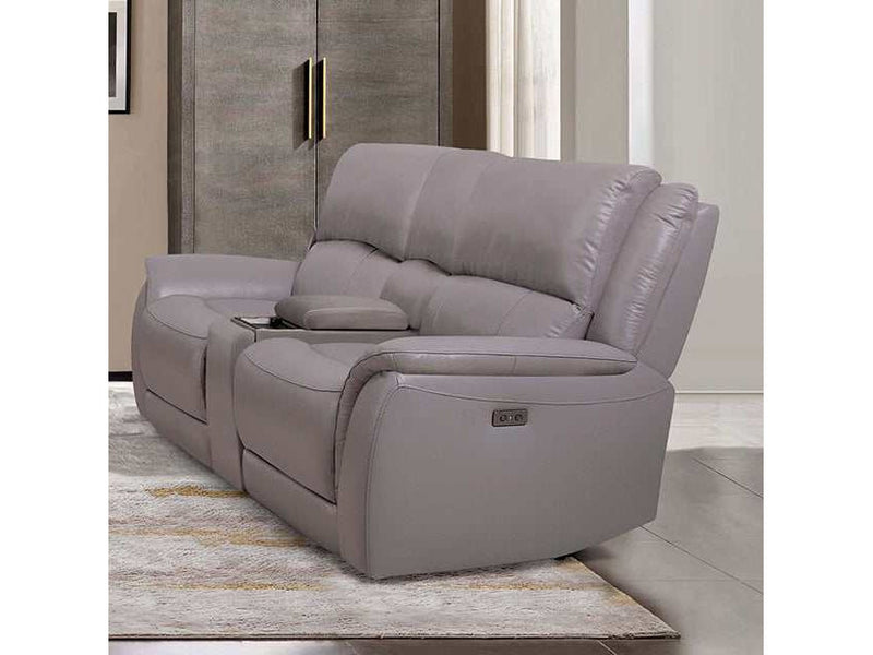 Gorgius Light Gray Top Grain Leather Match Power Loveseat
