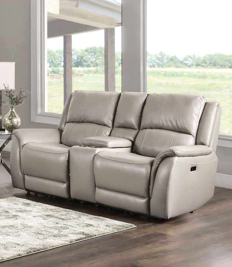Gorgius Light Gray Top Grain Leather Match Power Reclining Sofa & Loveseat