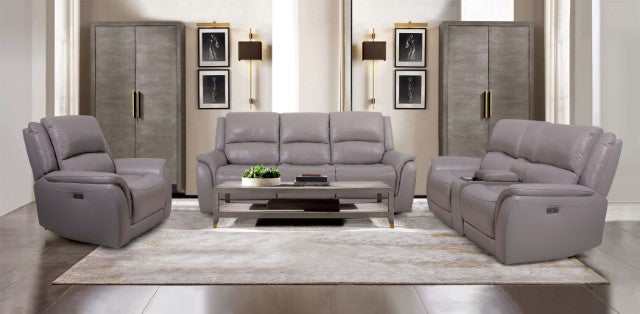 Gorgius Light Gray Top Grain Leather Match Power Reclining Sofa