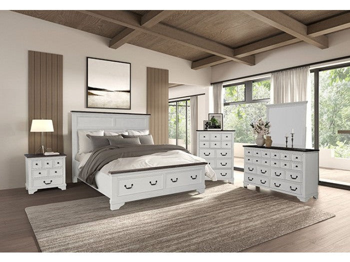 Hampstead White/Dark Brown Queen 5 Piece Bedroom Set w/Chest