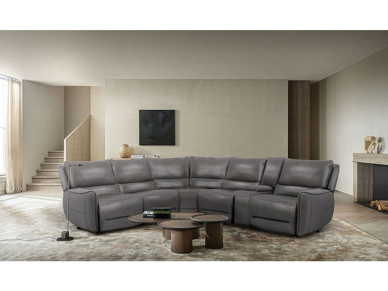 Hestia Gray Top Grain Leather Match Power Sectional